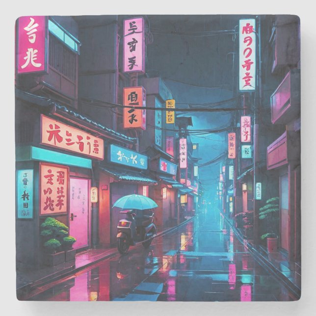 Tokyo Street på natten LoFi Art Stenunderlägg (Framsidan)