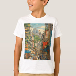 "Tokyo Street Scene: A Herge-Inspired, Tin-Tin Sty T Shirt