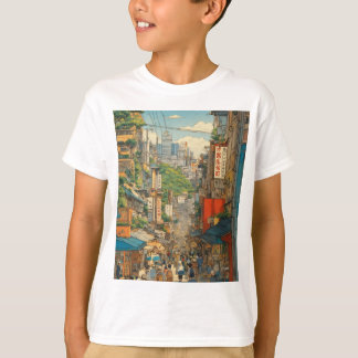 "Tokyo Street Scene: A Herge-Inspired, Tin-Tin Sty T Shirt
