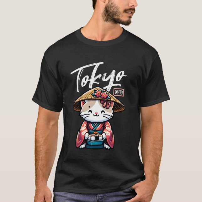 Tokyo Sushi Japanska Grejer Harajuku Kattunge Kawa T Shirt (Framsida)