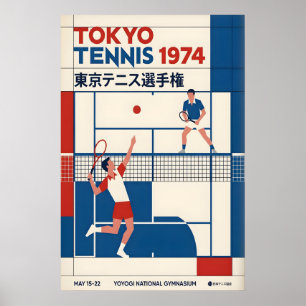 Tokyo Tennis Affisch Vintage Sport Grafik (Blå