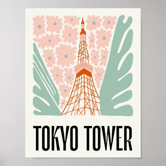 Tokyo Torn Japan-abstrakten resande blommigt art Poster (Framsidan)