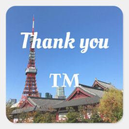 Tokyo Torn och Zojoji Temple Fyrkantigt Klistermärke