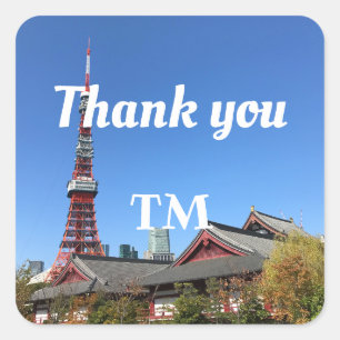Tokyo Torn och Zojoji Temple Fyrkantigt Klistermärke