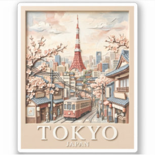 Tokyo Tower Japan Stadsscen Sakura Vintage Resa Klistermärken