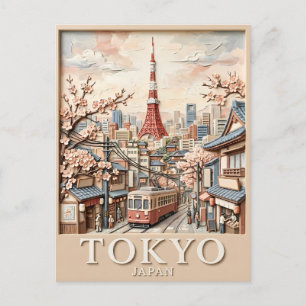 Tokyo Tower Japan Stadsscen Sakura Vintage Resa Vykort