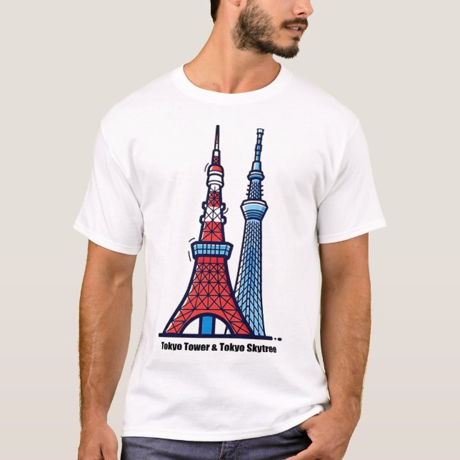 Tokyo Tower & Tokyo Skytree T Shirt (Framsida)