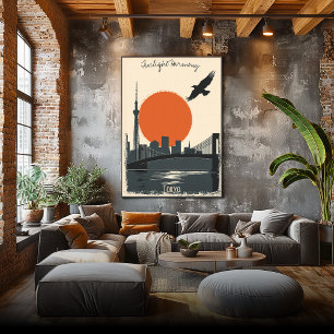 Tokyo Twilight - Minimalistiska Skyline Reflection Poster