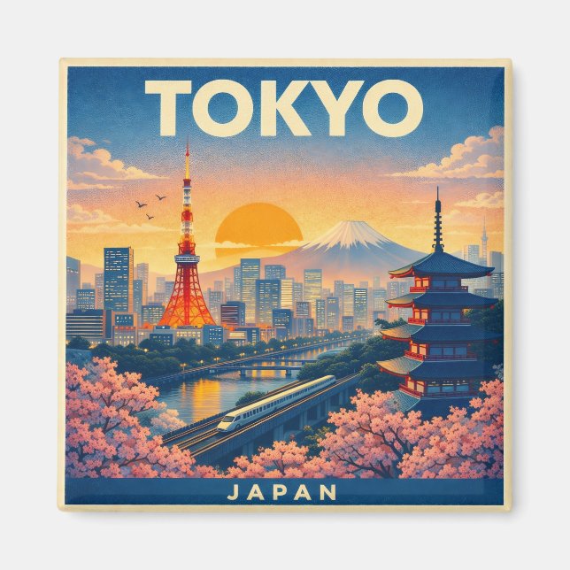 Tokyo Vintage Travel Poster Magnet (Framsidan)