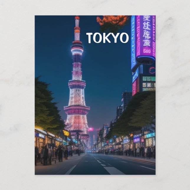 Tokyos gator på natten vykort (Framsida)