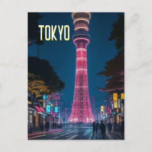 Tokyos gator på natten  vykort