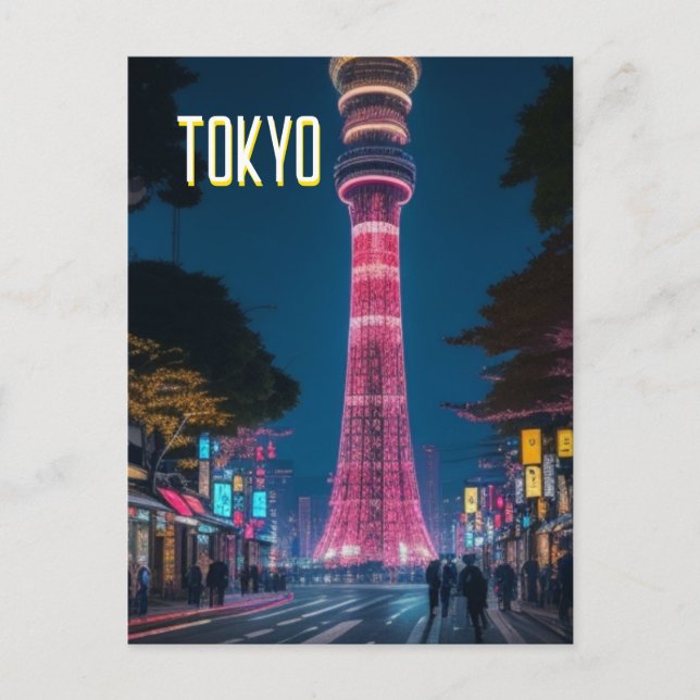 Tokyos gator på natten  vykort (Framsida)