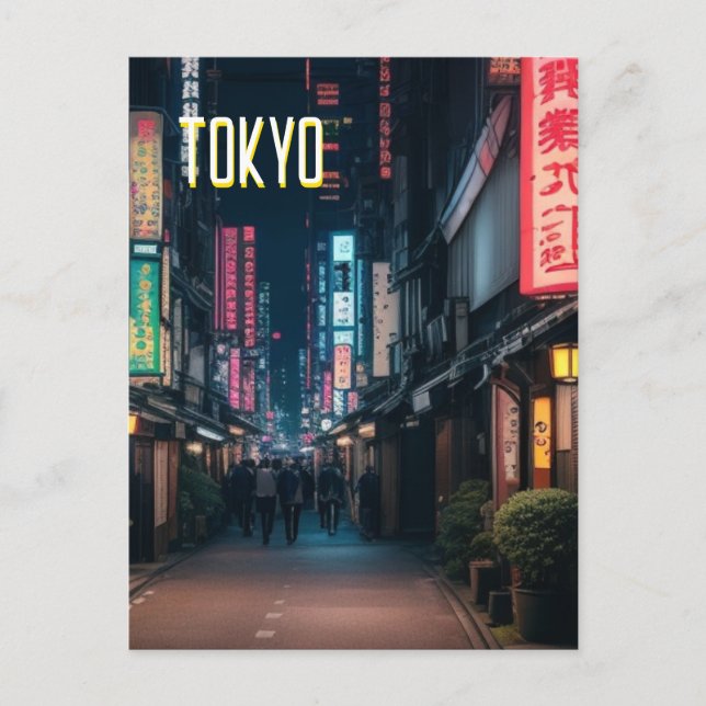 Tokyos gator på natten vykort (Framsida)