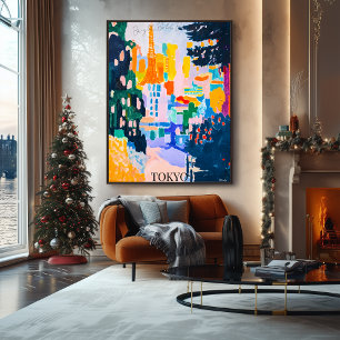 Tokyos horisont med torn i fauvistisk konststil poster
