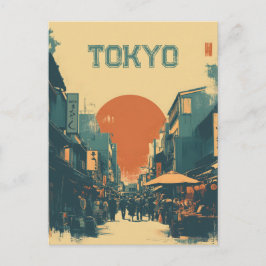 Tokyos marknad vintage vykort