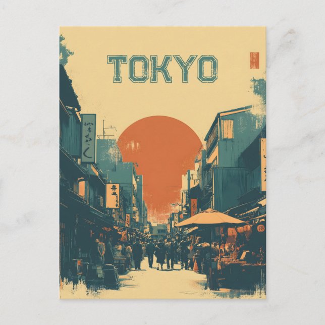 Tokyos marknad vintage vykort (Framsida)