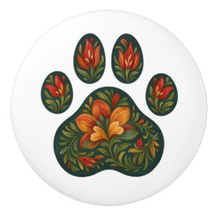 Tole-Payed Pawprint Design Folk Art Ceramic Knob Knopp