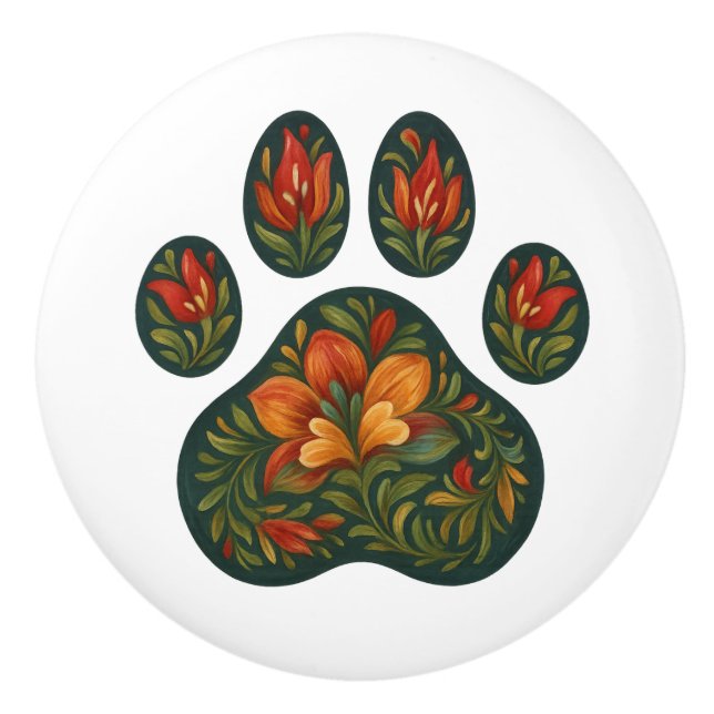 Tole-Payed Pawprint Design Folk Art Ceramic Knob Knopp (Framsidan)