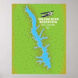 Toledo Bend reseroir Texas & Louisiana Karta Poster