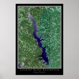 Toledo Bend Sjö Texas - Louisiana Satellite Karta Poster