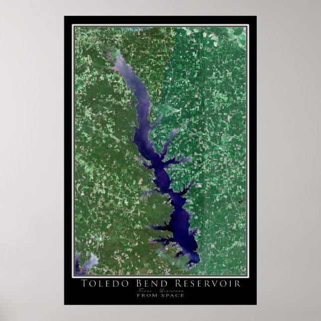 Toledo Bend Sjö Texas - Louisiana Satellite Karta Poster (Framsidan)