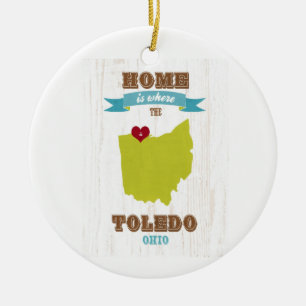 Toledo hem- Ohio karta - är var hjärtan är Julgransprydnad Keramik