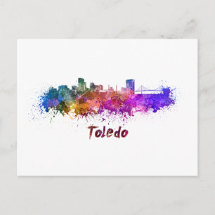 Toledo OH-skylin i vattenfärg Vykort