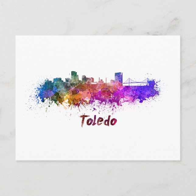 Toledo OH-skylin i vattenfärg Vykort (Framsida)