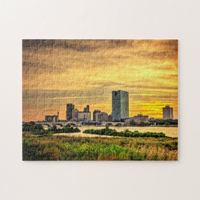 Toledo Ohio City Skyline vid Sunset Pussel (Horisontell)