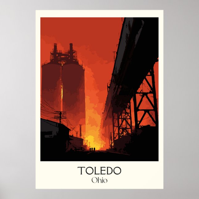 Toledo Ohio Glass City Industrial Sunset Maumee Poster (Framsidan)