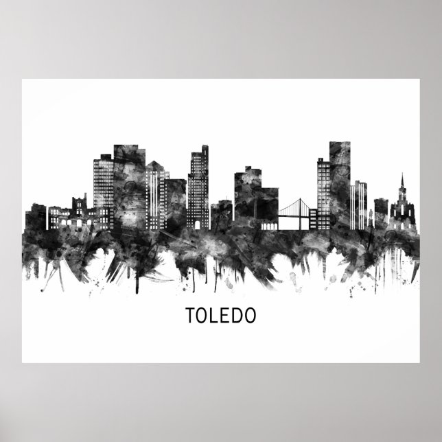 Toledo Ohio Skyline BW Poster (Framsidan)