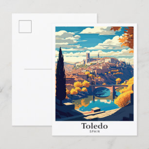 Toledo Spain Travel Vintage Illustration Vykort