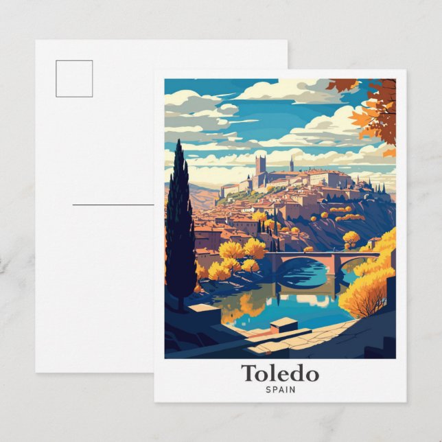 Toledo Spain Travel Vintage Illustration Vykort (Fram/baksida)