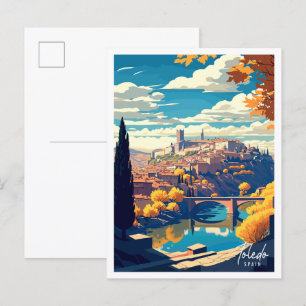 Toledo Spain vintage resor illustration Vykort