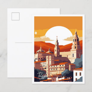 Toledo Spain vintage resor illustration Vykort