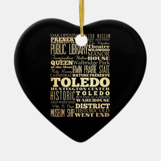 Toledo stad av Ohio statlig typografikonst Julgransprydnad Keramik (Framsidan)