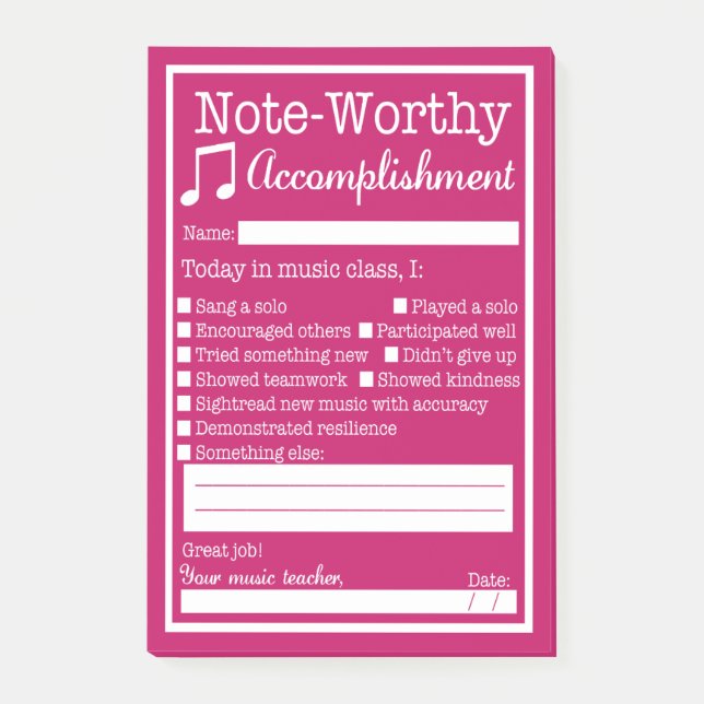 Tolkning av musikklass Student Post-it Block (Framsida)