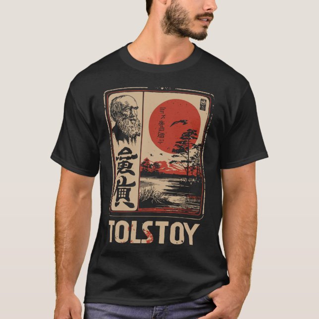 Tolstoy Literary Japansk Red Sol Philosophy Art T Shirt (Framsida)