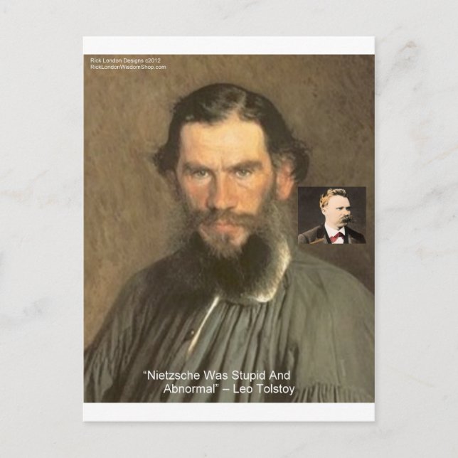 Tolstoy "Nietzsche = Dum" Citatpresent T-shirts Me Vykort (Framsida)