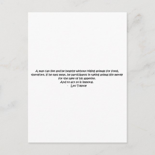 Tolstoy vegetarian Citat Vykort (Framsida)