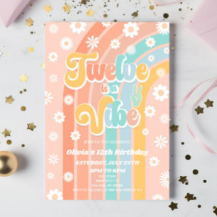 Tolv är en vibe Rainbow Daisy 12:e Födelsedagsfest Inbjudningar