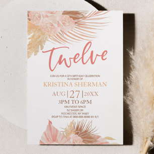 Tolv Boho Rosa Blommigt 12:e Födelsedagsfest Inbjudningar
