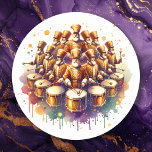Tolv Drummers Drumming Tolv juldagar Runt Klistermärke<br><div class="desc">Tolv dagar av julklistermärken med tolv Drummers Drumming illustration av vattenfärg.</div>