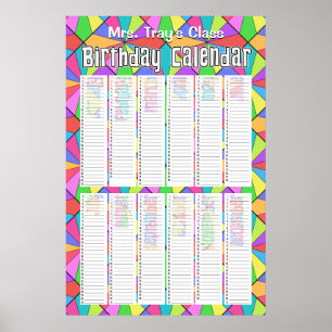 Tolv Färg Anpassningsbar Perpetual Birthday Calend Poster