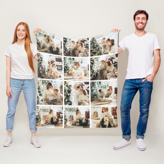 Tolv fotokollage Familjefoto Fläskfilt Fleecefilt (På plats)