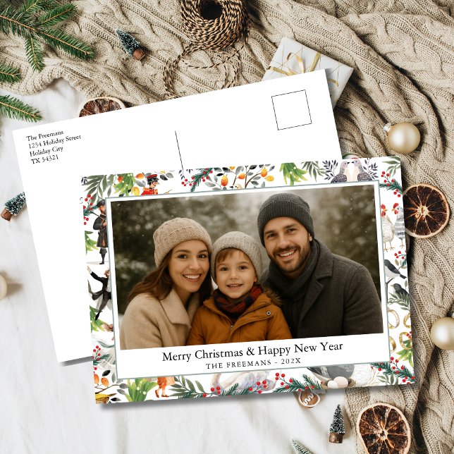 Tolv juldagar helg vykort (12 Days of Christmas Holiday Photo Postcard)