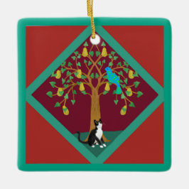 Tolv juldagar med katt 1 dag julgransprydnad keramik