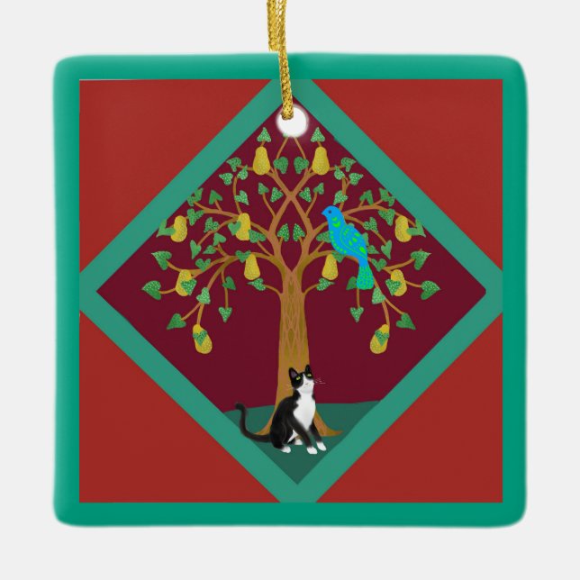 Tolv juldagar med katt 1 dag julgransprydnad keramik (Framsida)