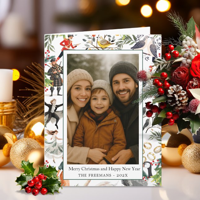 Tolv juldagar vikta kort (Twelve Days of Christmas Folded Holiday Greeting Card)