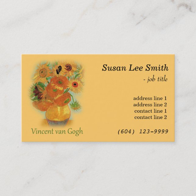 Tolv solblommor av Vincent van Gogh. Gul Visitkort (Framsida)